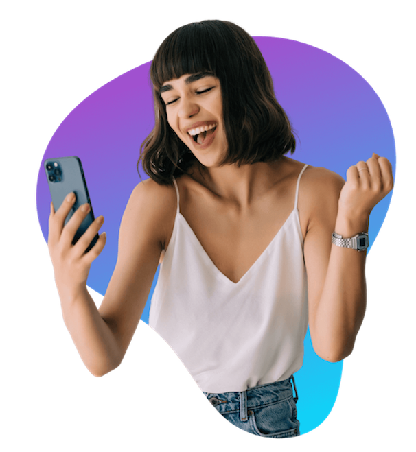 Young happy woman enjoying a Online Chat on GoMeet.today.